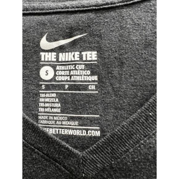 NIKE VTG dark gray green block lettering logo v Neck Streetwear grunge tee Sz S - Picture 4 of 4